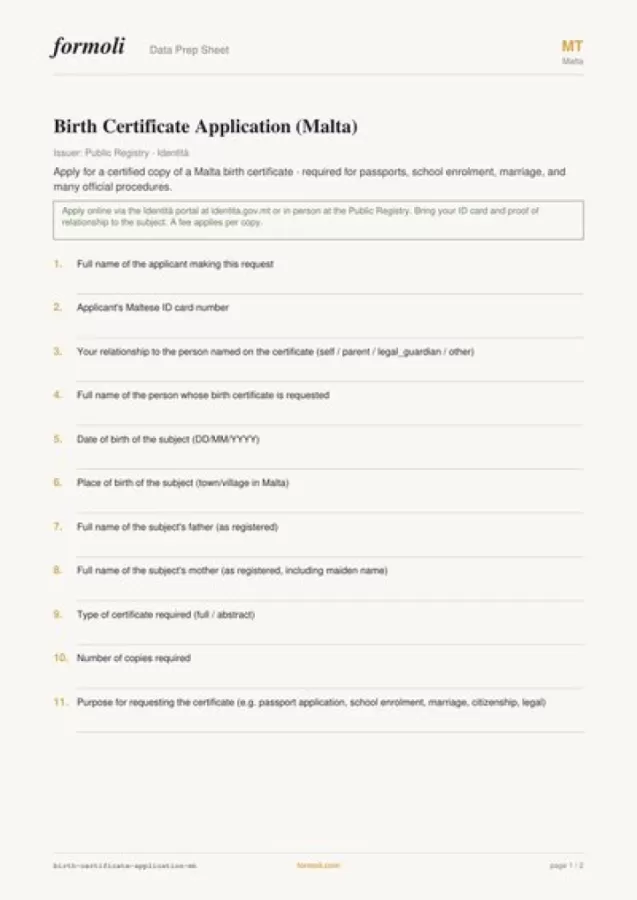 IDs & Certificates forms - Malta