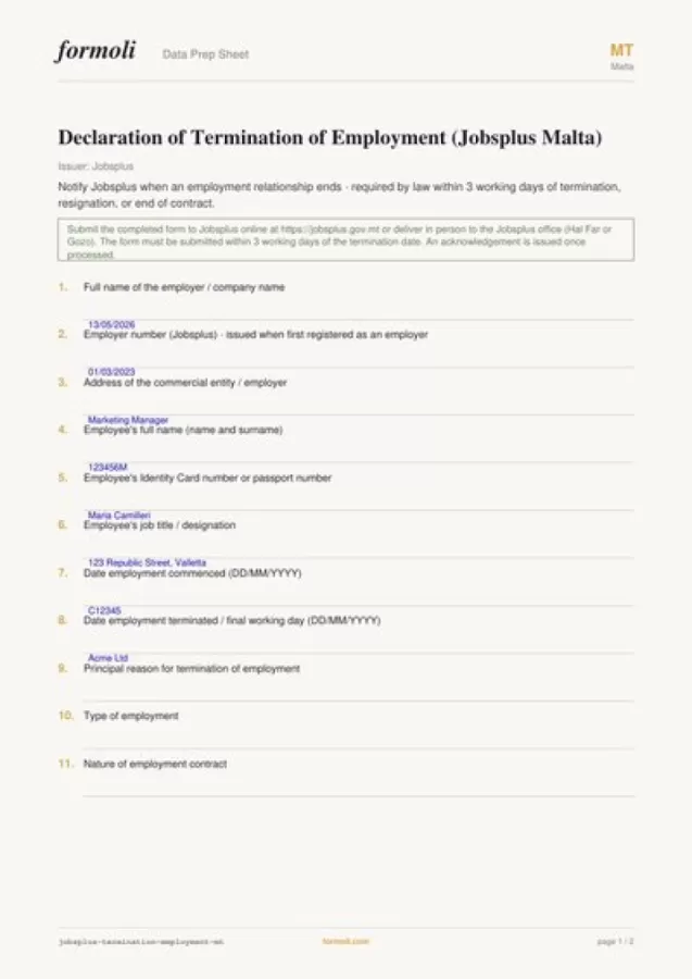 Employment forms - Malta