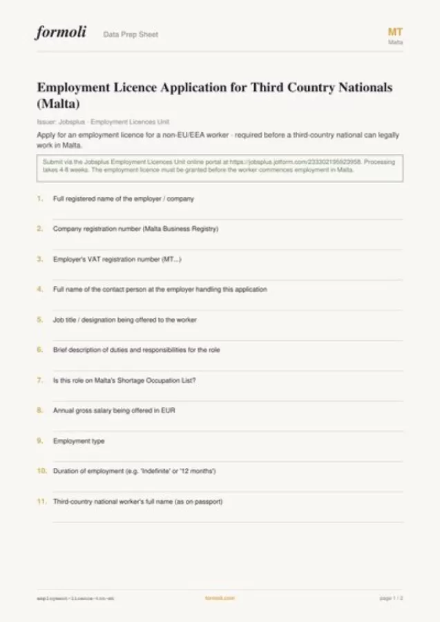 Employment forms - Malta