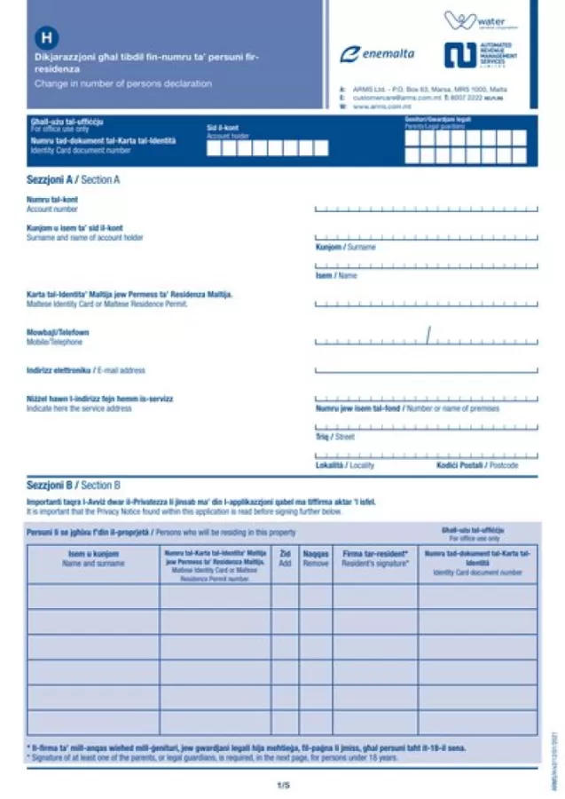 Utilities forms - Malta