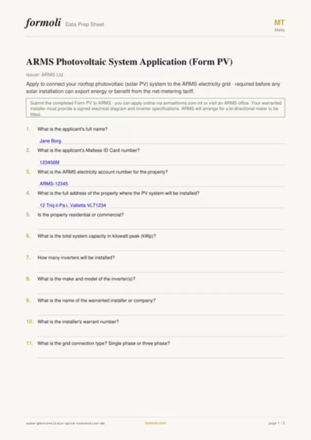 System Application Form Utilities forms - Malta
