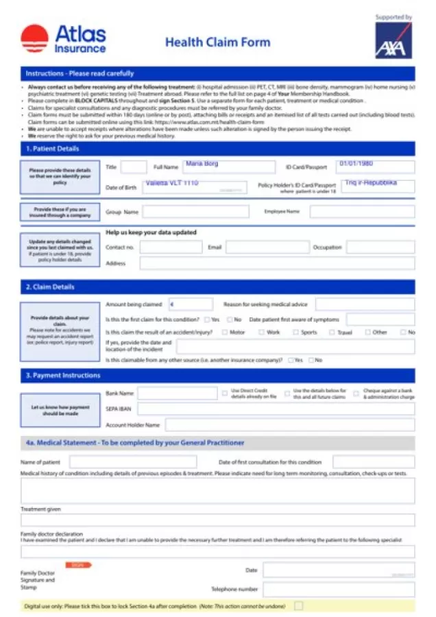 Health Insurance Claim Form — Atlas Insurance - Malta