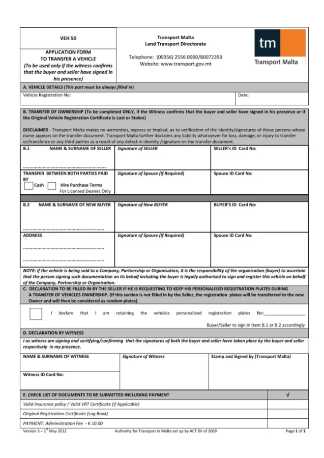 Transport forms - Malta