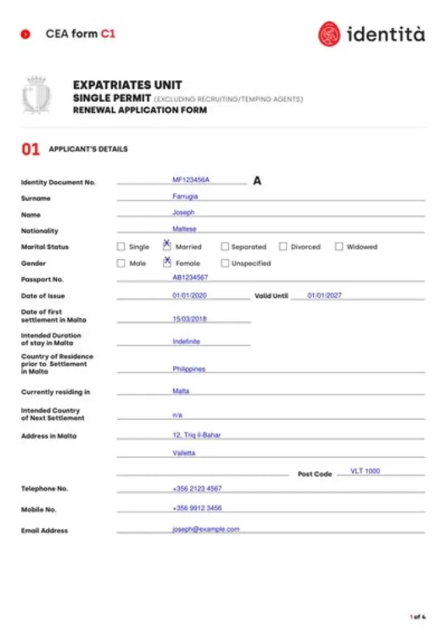 CEA Form C1 — Single Permit Renewal Application - Malta
